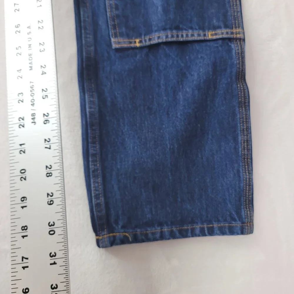 Carhartt Men Double Knee Relaxed Fit Carpenter Blue Denim Logger Jean Size 30X32